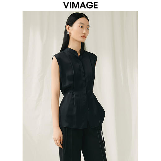 VIMAGE纬漫纪夏季新款通勤气质显瘦百搭无袖衬衣V1909518 商品图2