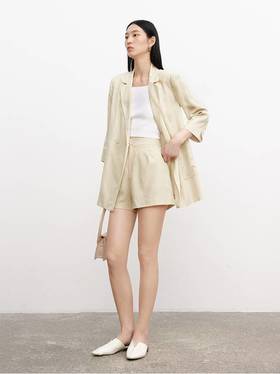 MM麦檬商场同款2023春夏新款天丝浅米色职业西装套装女5994210901