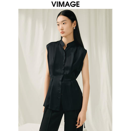 VIMAGE纬漫纪夏季新款通勤气质显瘦百搭无袖衬衣V1909518 商品图3