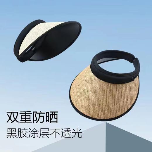 【潮流百搭！夏日遮阳帽】夏季网红同款时尚空顶防紫外线遮阳黑胶草帽大檐小标uv防晒帽女潮夏日 商品图3