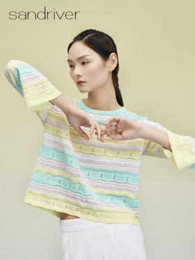 喇叭袖彩条挑孔上衣 SJS95W040K