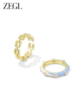 ZEGL设计师都市焕趣系列奶油蓝滴油戒指女小众设计指环开口食指戒