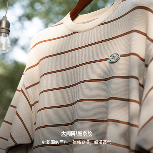 工装优选 日系复古细条纹撞色短袖T恤cityboy圆领宽松半袖tee男夏 商品图2