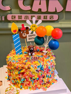 彩虹麦片小熊蜡烛蛋糕