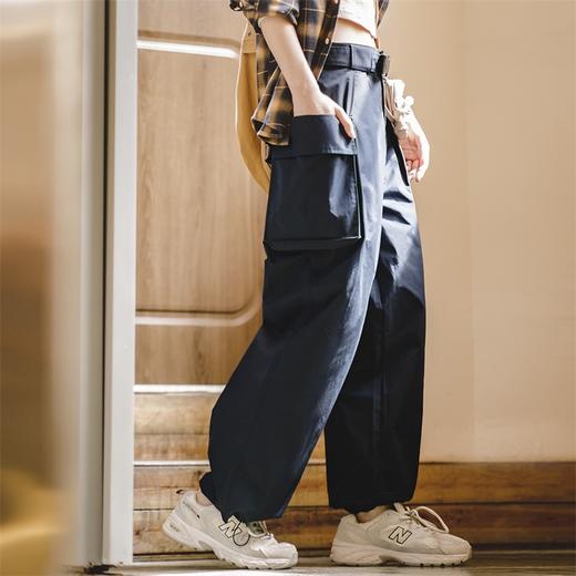 马登女装美式复古直筒阔腿裤设计感休闲工装裤口袋机能宽松长裤春 商品图0