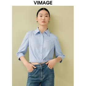 VIMAGE纬漫纪夏季新款百搭小众设计感短款衬衣衬衫V1909517