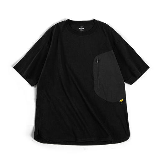 马登女装美式复古黑色纯棉t恤圆领套头机能口袋拉链短袖上衣春夏 商品图4