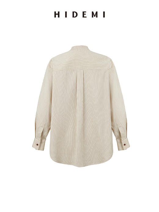 HIDEMI 原色水洗色织极简圆领廓形宽松衬衫 商品图1