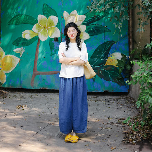 绽放128朵/亚麻日系休闲九分裤 商品图1