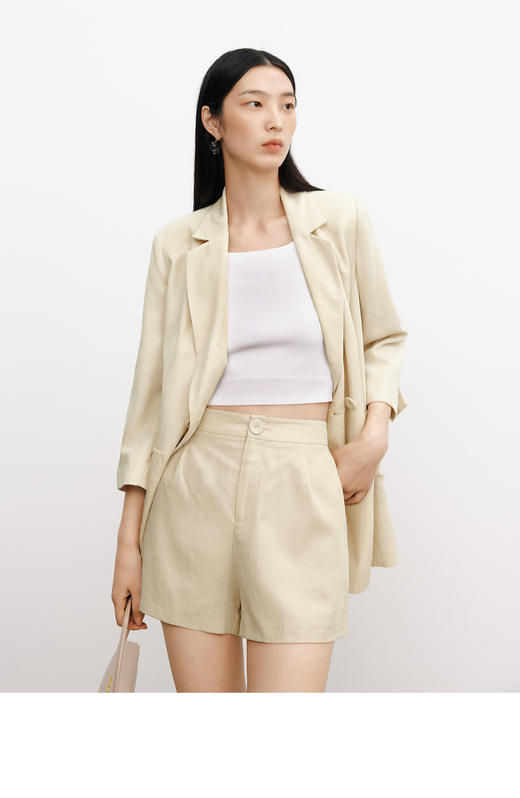 MM麦檬商场同款2023春夏新款天丝浅米色职业西装套装女5994210901 商品图1