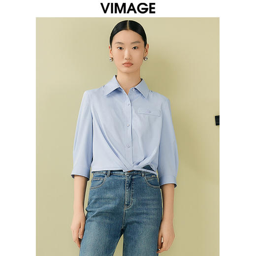VIMAGE纬漫纪夏季新款百搭小众设计感短款衬衣衬衫V1909517 商品图5