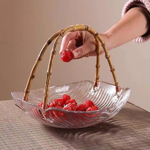 玻璃水果盘水果篮甜品盘点心盘家用餐具竹提篮盘 商品图2