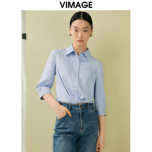 VIMAGE纬漫纪夏季新款百搭小众设计感短款衬衣衬衫V1909517 商品图3