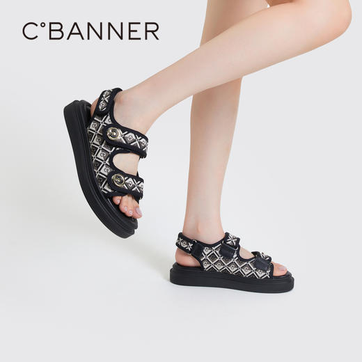 千百度女鞋夏季休闲凉鞋厚底度假沙滩凉鞋时尚松糕底鞋子A23332202 商品图2