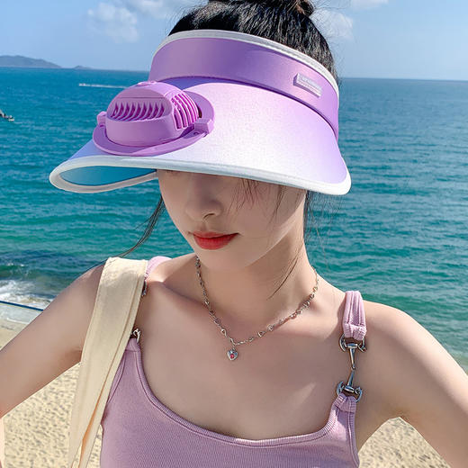 【氧气感风扇帽！行走的“空调”】黑科技防晒帽，出街百搭利器，遮阳帽女夏季彩色渐变户外空顶帽日系出游大檐帽可折叠调节帽夏日 商品图2