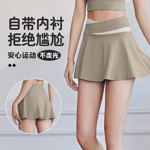 「五款配色！两件套」拼色假两件短裙防走光短裤高弹裸感紧身运动短裙跑步健身套装运动服饰 商品图1