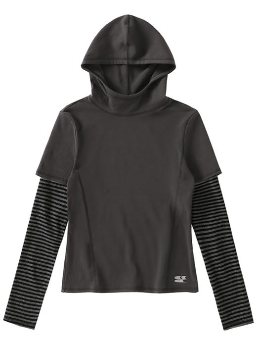 CryingCenter 深灰色连帽条纹拼接袖假两件长袖tee 哭喊中心 商品图4