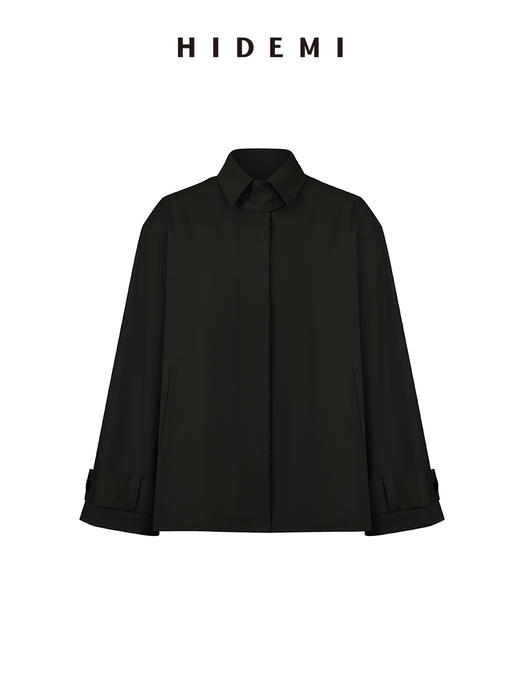 HIDEMI高密自然棉翻领短款风衣套装 外套/阔腿裤 黑色 海鸥灰绿 商品图10