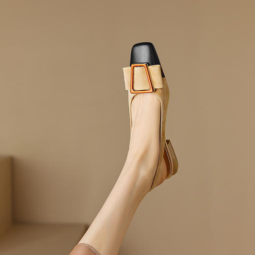 复古方头包头方扣，一字式后空凉鞋YF-D514-A23 商品图8