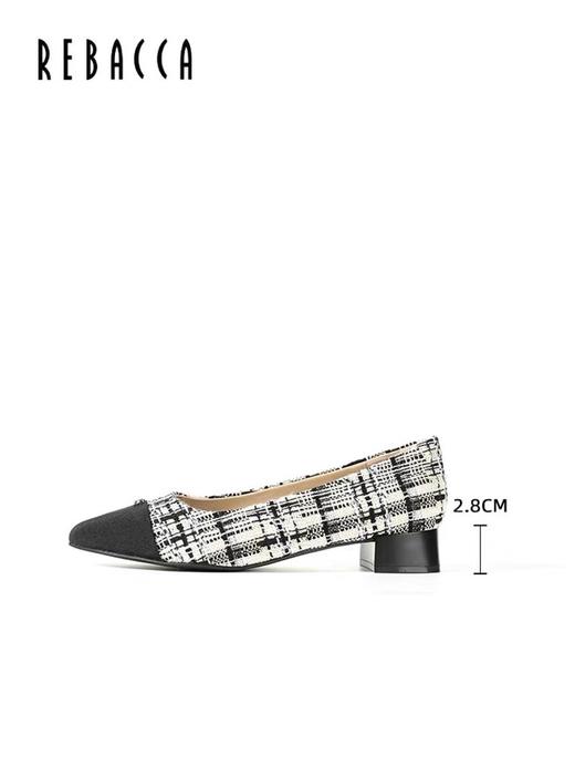 2楼瑞贝卡春款浅口粗跟拼接女鞋32JI0509 商品图1