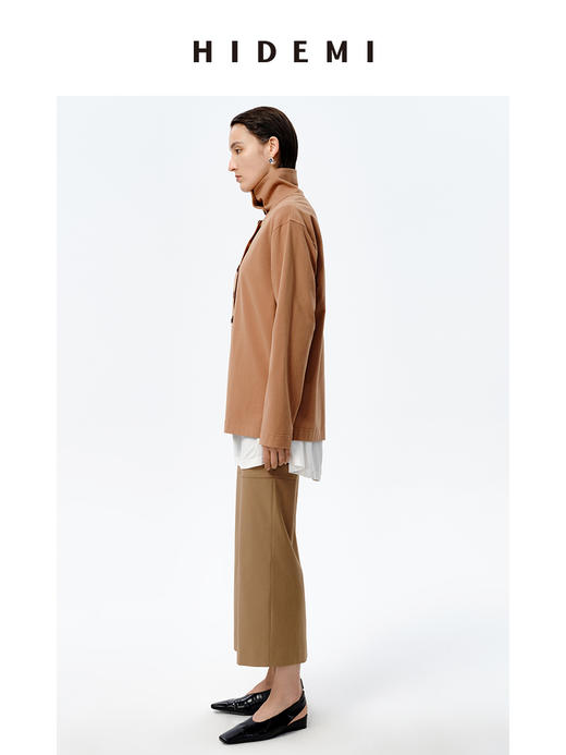 HIDEMI极简设计感纽扣针织多穿立领上衣 太妃色/抹茶绿 商品图2