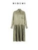 HIDEMI 缎面褶皱衬衫设计感百褶连衣裙 巧克力棕/微光绿 商品缩略图11