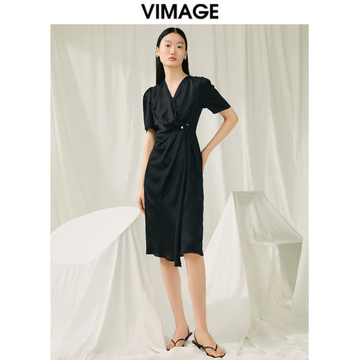 VIMAGE纬漫纪夏季新品V领高腰显瘦气质连衣裙V1907536 商品图4