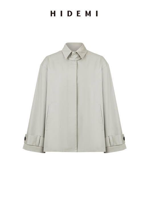 HIDEMI高密自然棉翻领短款风衣套装 外套/阔腿裤 黑色 海鸥灰绿 商品图12