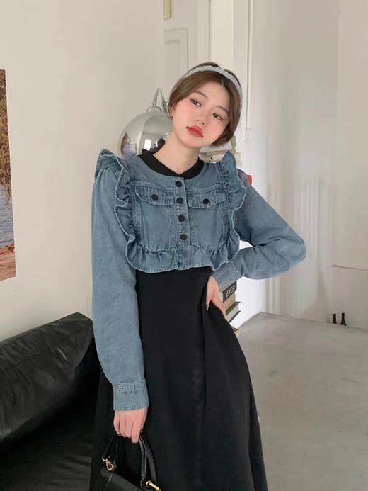 【GZ】无忧购小香风设计感牛仔拼接收腰显瘦气质连衣裙2291（截单后7天发货)25年清仓捡漏 商品图3