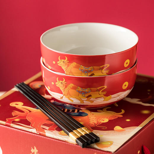 松发陶瓷牛转乾坤4头2人份碗2+合金筷2+利是封6 商品图7