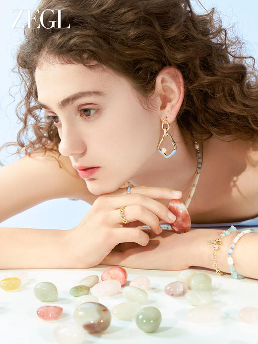 ZEGL设计师都市焕趣系列奶油蓝滴油戒指女小众设计指环开口食指戒 商品图3