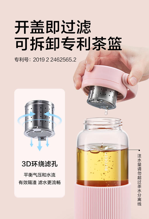 北鼎茶水分离泡茶杯子玻璃杯水杯女生高颜值情侣随手花果茶咖啡杯 商品图1