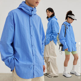 CryingCenter 亮彩蓝高领宽松版连帽防晒衬衫 哭喊中心