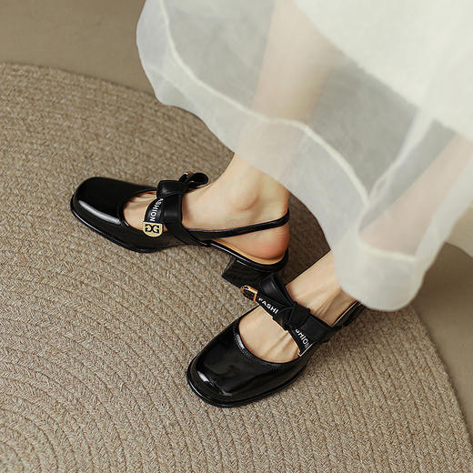 一字带蝴蝶结，方头粗跟高跟鞋YF-D20106-2 商品图14