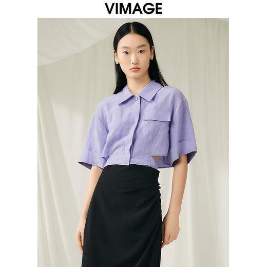 VIMAGE纬漫纪夏季新款时尚小众设计短款衬衫女上衣衬衣V1909519 商品图0