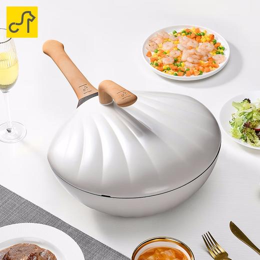 卡特马克炒锅贝壳锅麦饭石色不粘锅家用炒菜煤气灶电磁炉明火送礼物厨锅具 珠光白(30CM) 商品图1