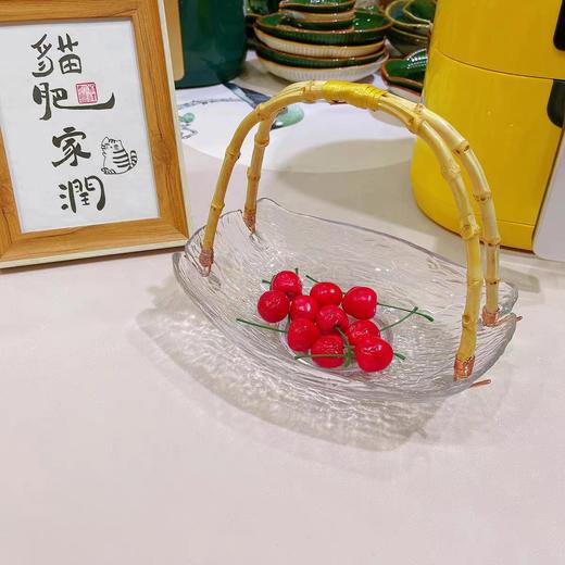 玻璃水果盘水果篮甜品盘点心盘家用餐具竹提篮盘 商品图1