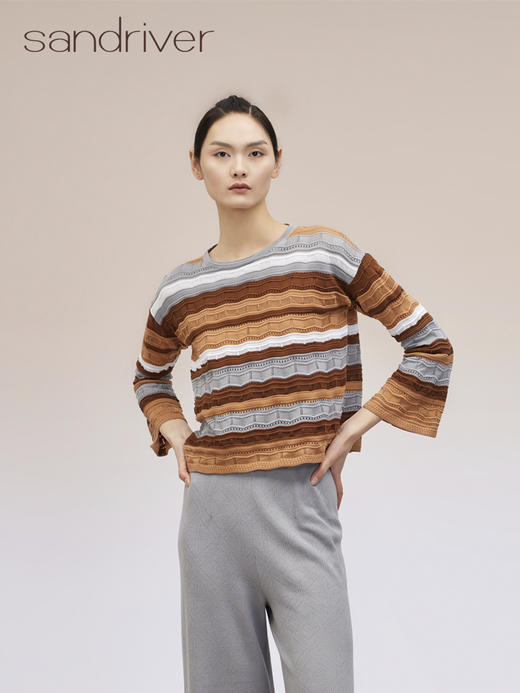 喇叭袖彩条挑孔上衣 SJS95W040K 商品图4