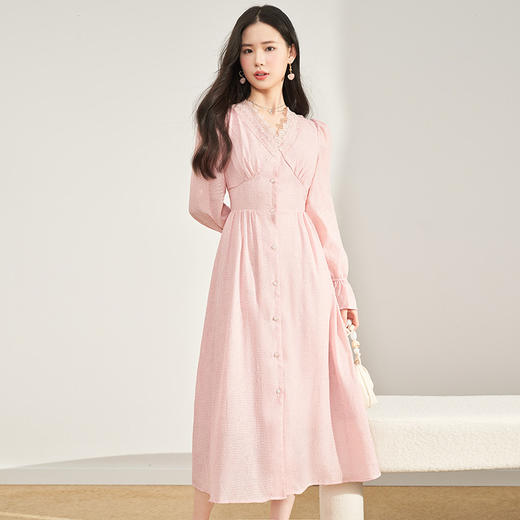 纯欲仙女法式连衣裙女2023春装新品收腰温柔通勤裙子女春秋V0030804 商品图4