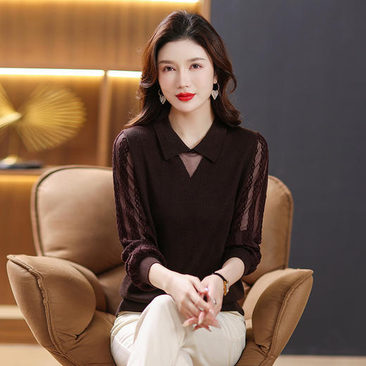 QY YM6975娃娃领镂空针织衫洋气纯色宽松上衣 商品图3