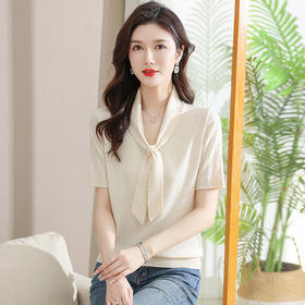 冰丝针织衫t恤薄款上衣，蝴蝶结洋气减龄小衫CC-101-91243