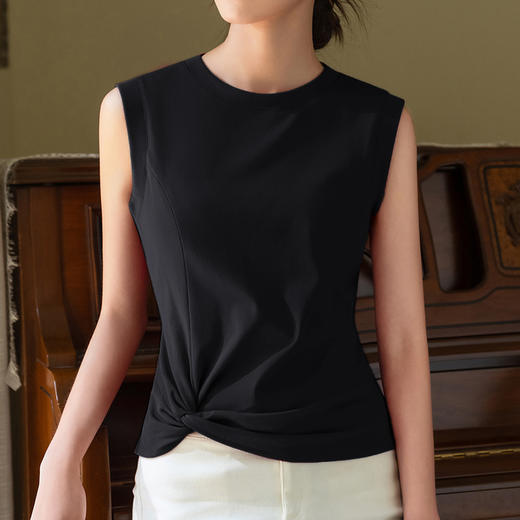 吊带背心女夏，新款女装纯色圆领棉t恤设计感扭结收腰无袖上衣SG-X3C0174 商品图7