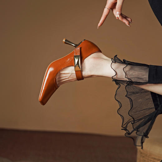 法式复古，里外全头层皮女人味方头细跟单鞋PS1276 商品图7