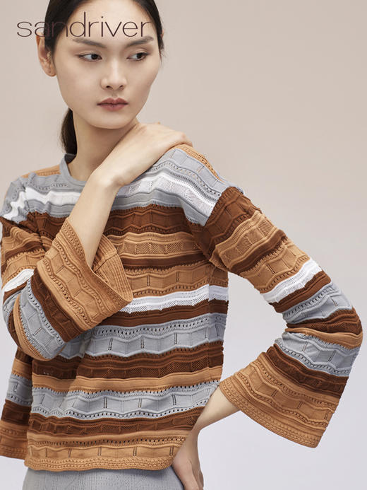 喇叭袖彩条挑孔上衣 SJS95W040K 商品图5