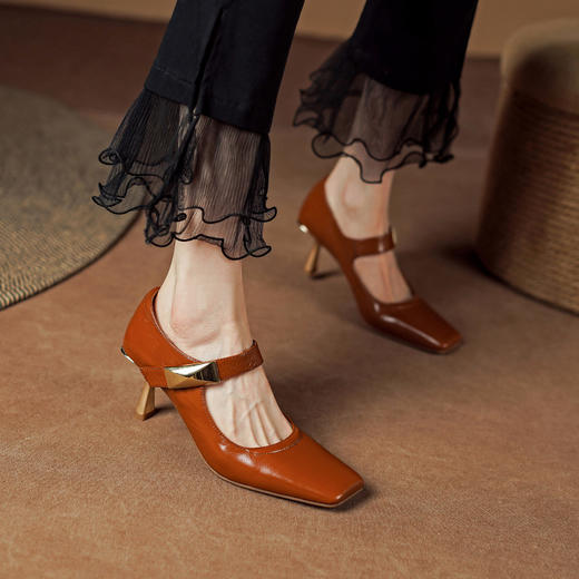 法式复古，里外全头层皮女人味方头细跟单鞋PS1276 商品图8