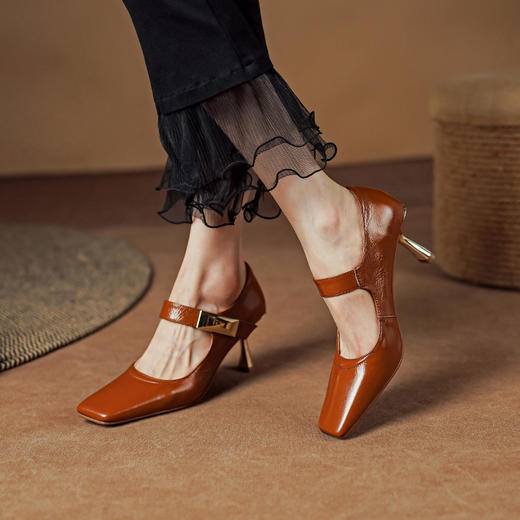 法式复古，里外全头层皮女人味方头细跟单鞋PS1276 商品图6