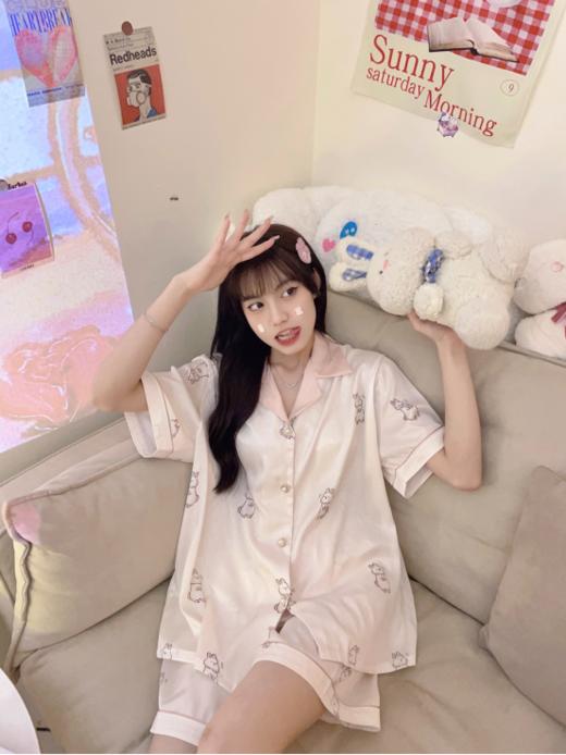 【翻领冰雪丝三件套家居服】三件套组合：长裤+短裤+短袖上衣，灵活穿搭 商品图7