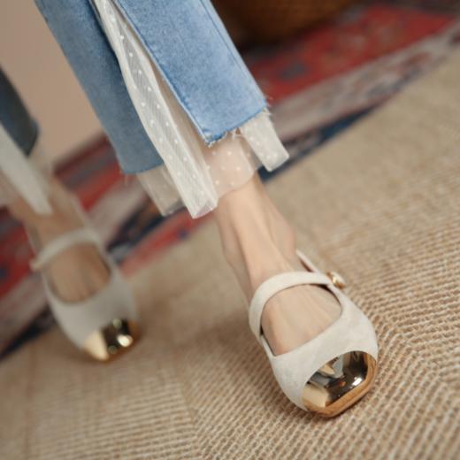 南茴NANHUI防踢头甜美气质风平底单鞋#8176-2  羊京绒鞋面，透气舒适，材质柔软细腻，防潮有质感 商品图5