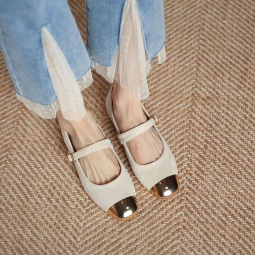 南茴NANHUI防踢头甜美气质风平底单鞋#8176-2  羊京绒鞋面，透气舒适，材质柔软细腻，防潮有质感 商品图6