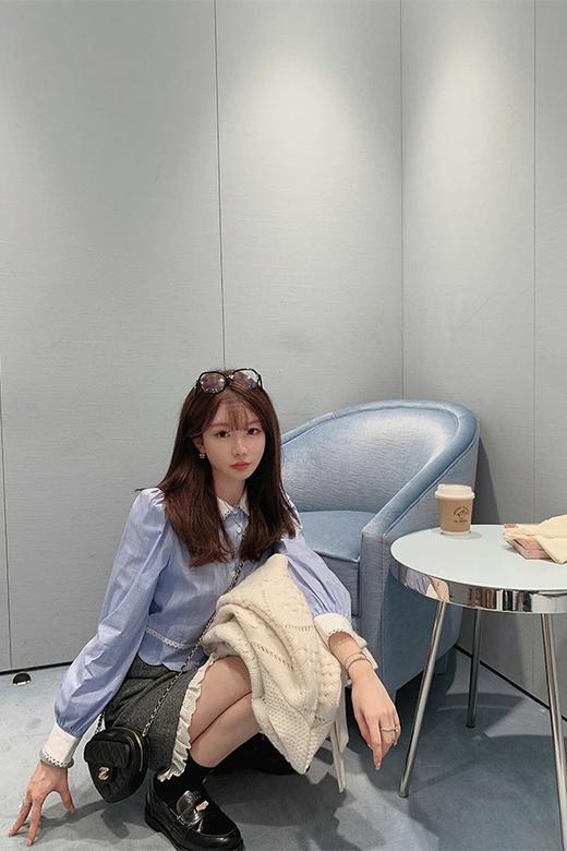 金蘑菇菇 XS码 起司糖套组 / 条纹衬衫+a字半裙 少女轻优雅系两件套 商品图3